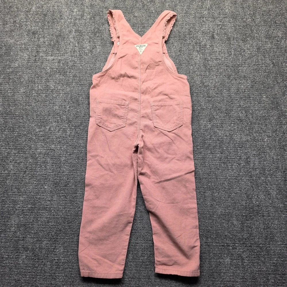 OshKosh B'gosh Toddler Girls Pink Corduroy Overalls Eyelet Lace Trim Size 4T